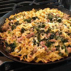 Ground Turkey and Kale Kugel. Our version of #Kugel is cooked in #castironpans @lodgecastiron. This creates a #crispycrust and a soft middle.